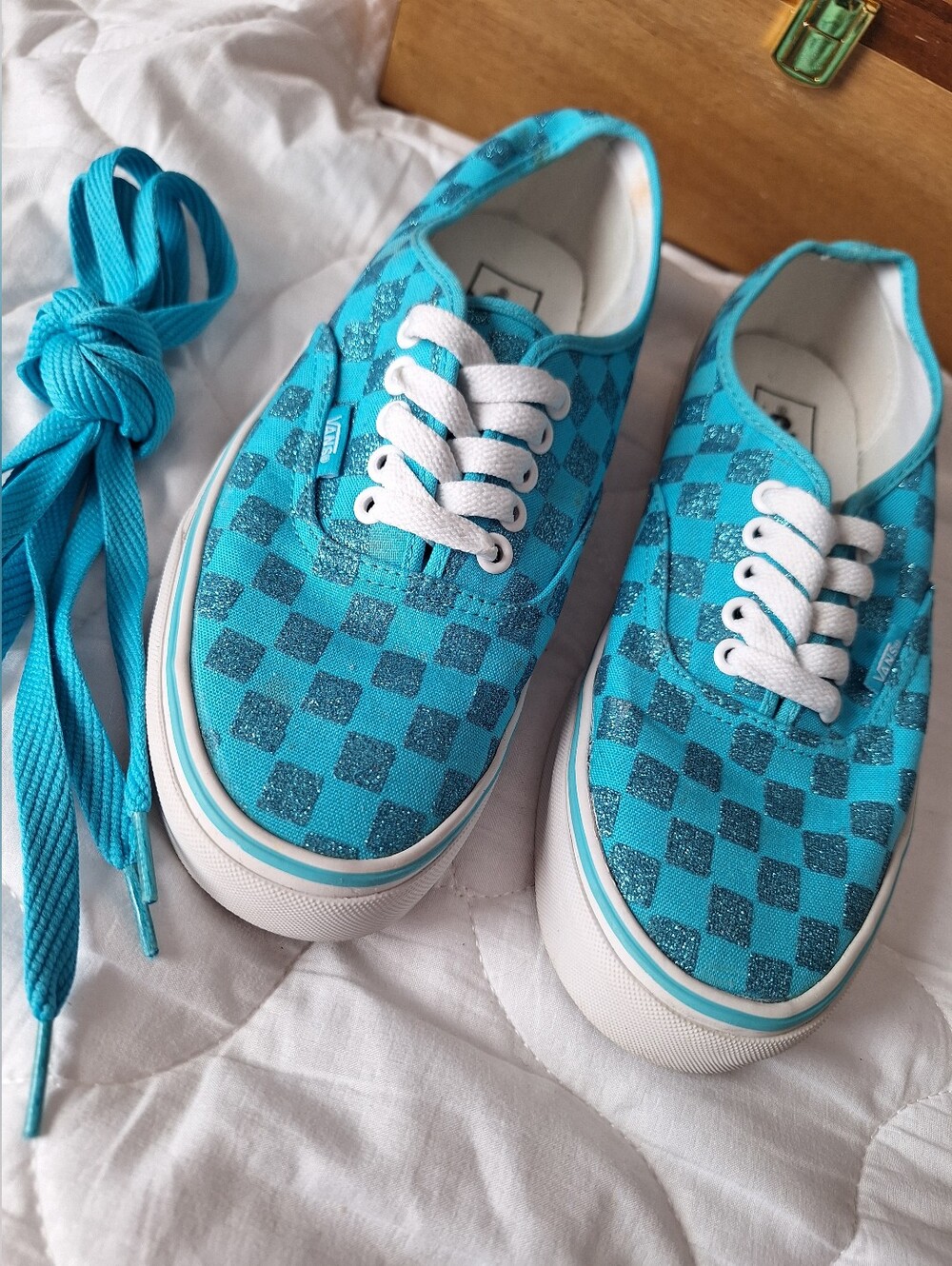 Vans Mens Turquoise Checkerboard Canvas Sneakers
